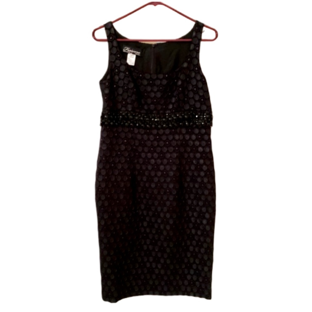 Vintage Frascara Black Embroidered Jewel Sleeveless Sheath Cocktail Midi Dress